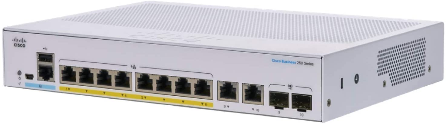 SWITCH. PoE CISCO, "CBS250 Smart"port Gigabit x 8, SFP SFP x 2, managed, rackabil, carcasa metalica, "CBS250-8PP-E-2G-EU" (include TV 1.75lei)
