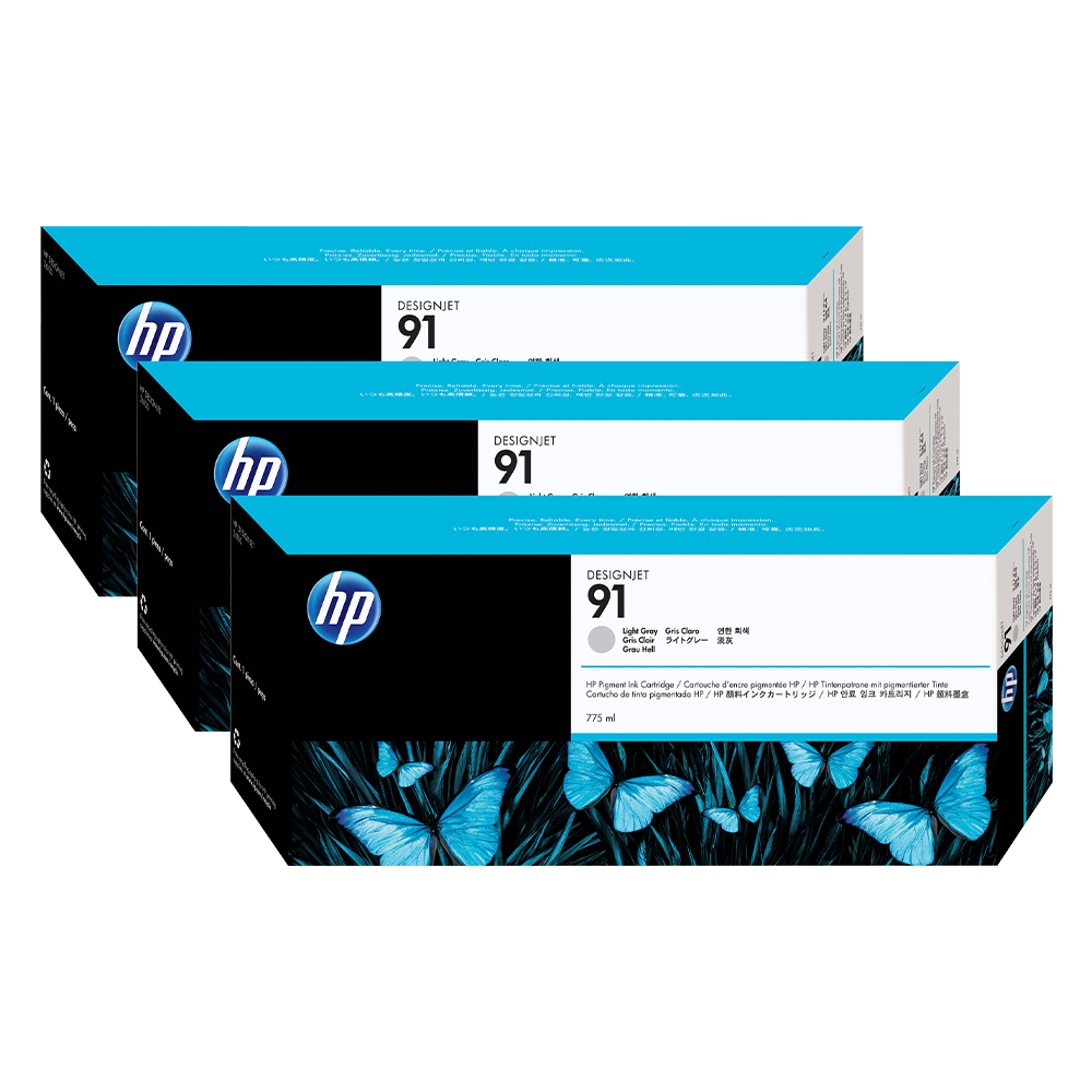 Tri-Pack Original HP Light Grey, nr.91, pentru DesignJet Z6100, 3x775ml, (timbru verde 0.45 lei)"C9482A"