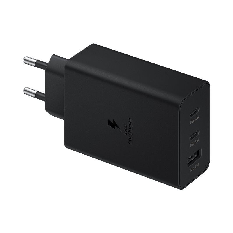 Samsung Power Adapter Trio 65W,2x USB-C,1xUSB-A, Super Fast (without cable); Black "EP-T6530NBEGEU" (timbru verde 0.18 lei)