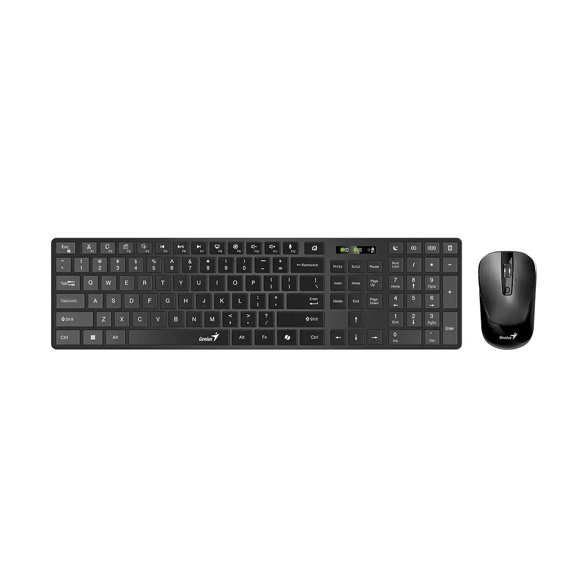 KIT wireless GENIUS, tastatura wireless 104 taste (multimedia) + mouse wireless 1200dpi, 3 butoane, BT5.3 + 2.4G, USB, negru, "SlimStar 8250" "31340020400" (timbru verde 0.8 lei)