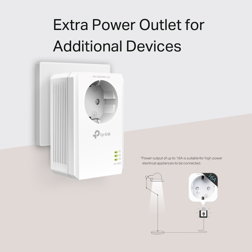 POWERLINE TP-LINK tehnologie AV, AV1000, pana la 1000Mbps, 1 port Gigabit, priza AC, 1buc. "TL-PA7017P" (timbru verde 2 lei)