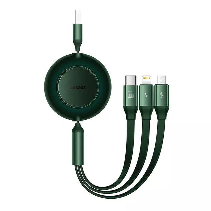 CABLU alimentare si date Baseus Bright Mirror 2 Retractable 3-in-1, pt. smartphone, USB la Micro-USB+Lightning+USB Type-C 66W, 1.1m, verde "CAMJ010106" (timbru verde 0.18 lei) - 6932172609122