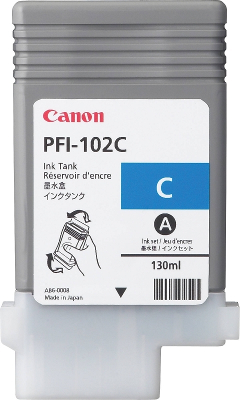 Cartus Cerneala Original Canon Cyan, PFI-102C, pentru LP17|LP24|iPF500|iPF6X0|iPF7X0, , (timbru verde 0.15 lei),NOPP, "CF0896B001AA"