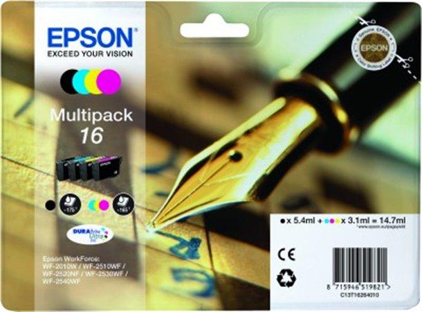 Multi-Pack Epson CMYK, nr.16, pentru Original WF-2010|WF-2510|WF-2520|WF-2530|WF-2540, 5.4ml, 3x3.1ml, (timbru verde 0.8 lei)"C13T16264012"(RAPO)