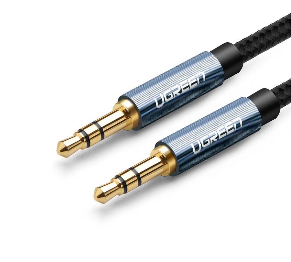 CABLU audio Ugreen, "AV112" stereo (3.5 mm jack T/T), 2m, conectori auriti, braided, albastru "60181" (timbru verde 0.18 lei) - 6957303861811