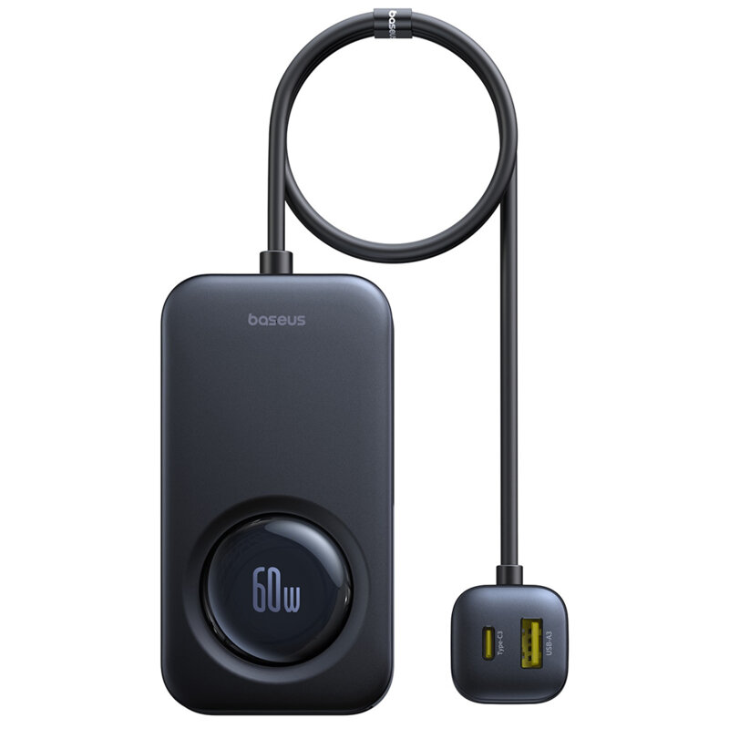 INCARCATOR auto Baseus PrimeTrip VW1, Quick Charge 60W, 2 x USB, 3 x USB Type-C, pt. bricheta auto, cablu retractabil, negru "C00069000121-00" (timbru verde 0.18 lei) - 6932172687465