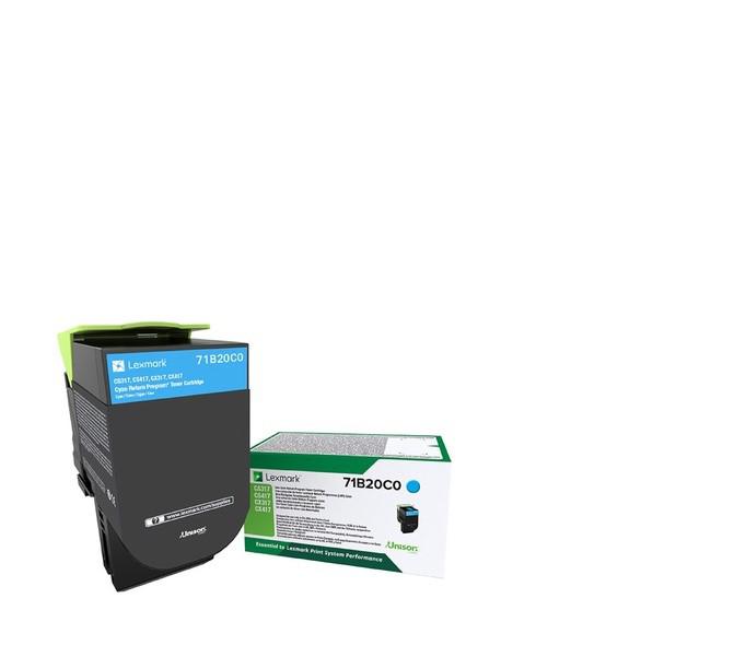 Toner Original Lexmark Cyan, 71B20C0, pentru CX317|CS317|CX417|CS417, 2.5K, (timbru verde 1.2 lei) , "71B20C0"
