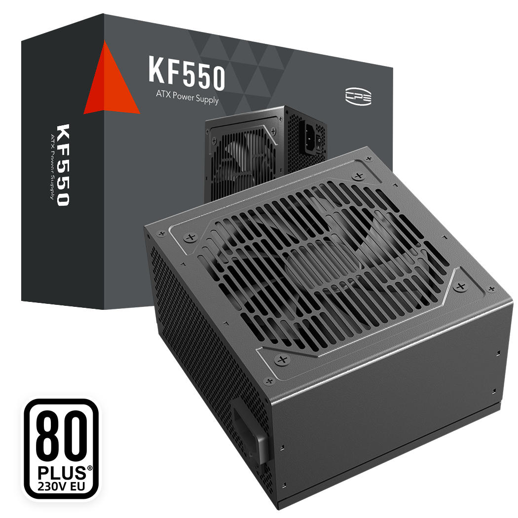 SURSA PCCOOLER, 550W, fan 120mm, certificare 80PLUS White, MB 20+4 pin x 1, CPU 4+4 pin x 2, PCI-E 6+2 pin x 2, SATA x 3, "KF550" (timbru verde 2lei)