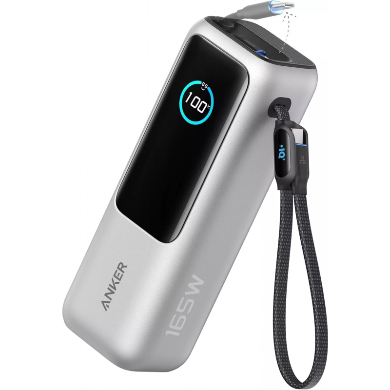 Power Bank Anker 25000 mAh. Porturi iesire USB A: 1, Numar porturi USB tip C: 1. Putere totala iesire: 165 W, 5 A, argintiu "A1695H41" (timbru verde 0.98 lei) - 0194644286217