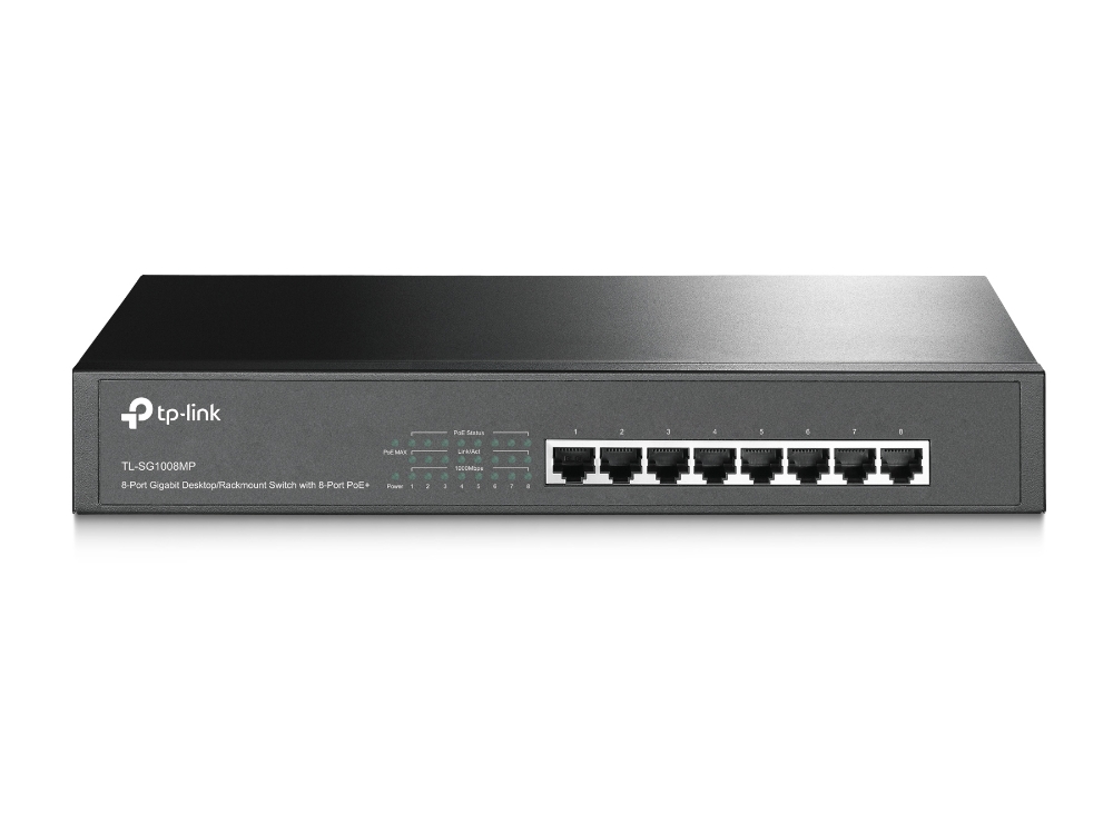 SWITCH TP-LINK POE 8 porturi Gigabit (8 PoE), IEEE 802.3af, carcasa metalica "TL-SG1008MP" (timbru verde 2 lei)