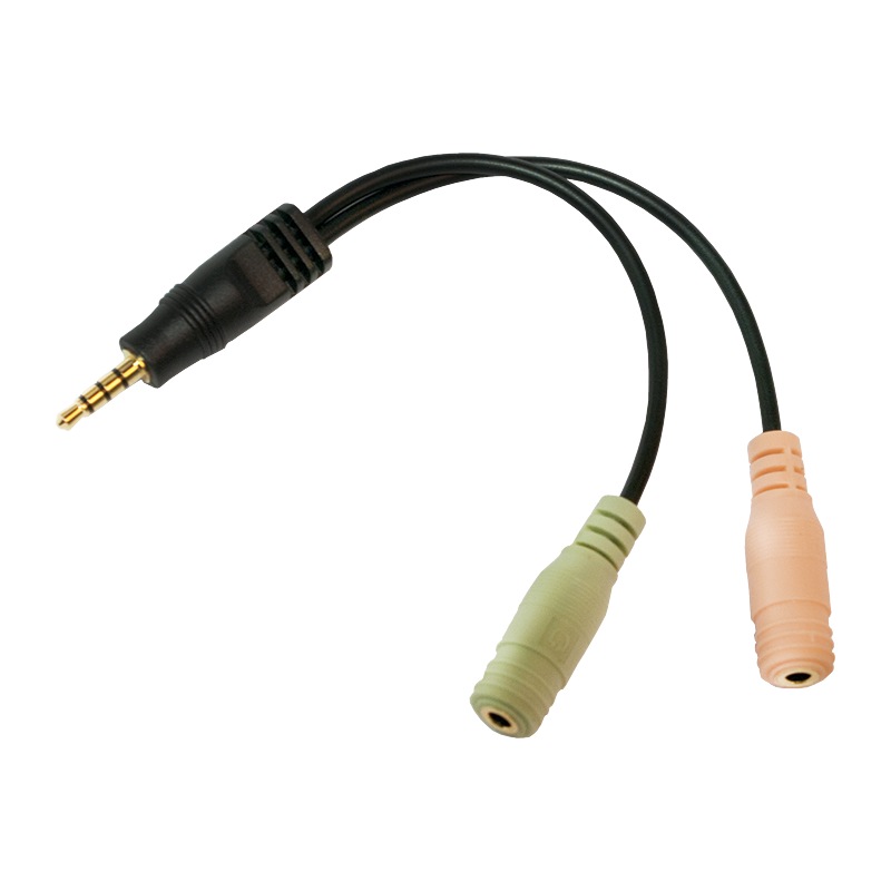ADAPTOR audio LOGILINK stereo 3.5 stereo (1 x 3.5mm 4-pin T la 2 x 3.5" 3-pin M), 15cm, "CA0021" (timbru verde 0.08 lei)
