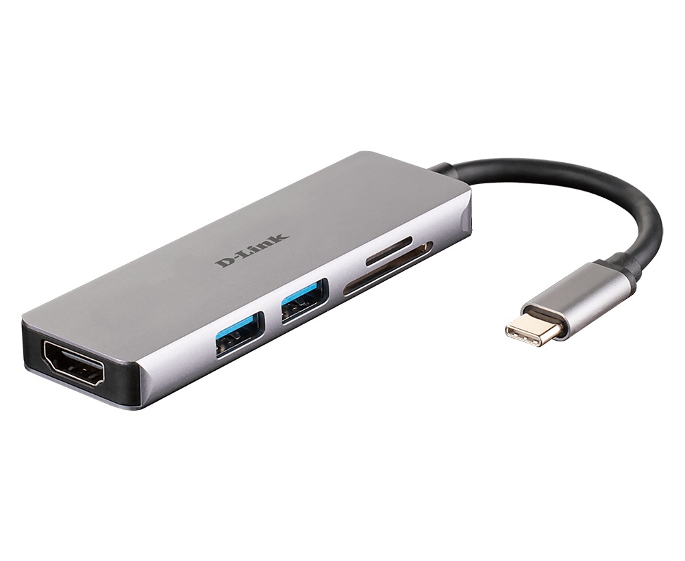 DOCKING Station D-LINK, porturi SD/microSD Dual Card Reader x 1, USB 3.0 x 2, HDMI x 1, conectare prin USB Type C, cablu 11.5 cm, argintiu "DUB-M530" (timbru verde 0.8 lei)