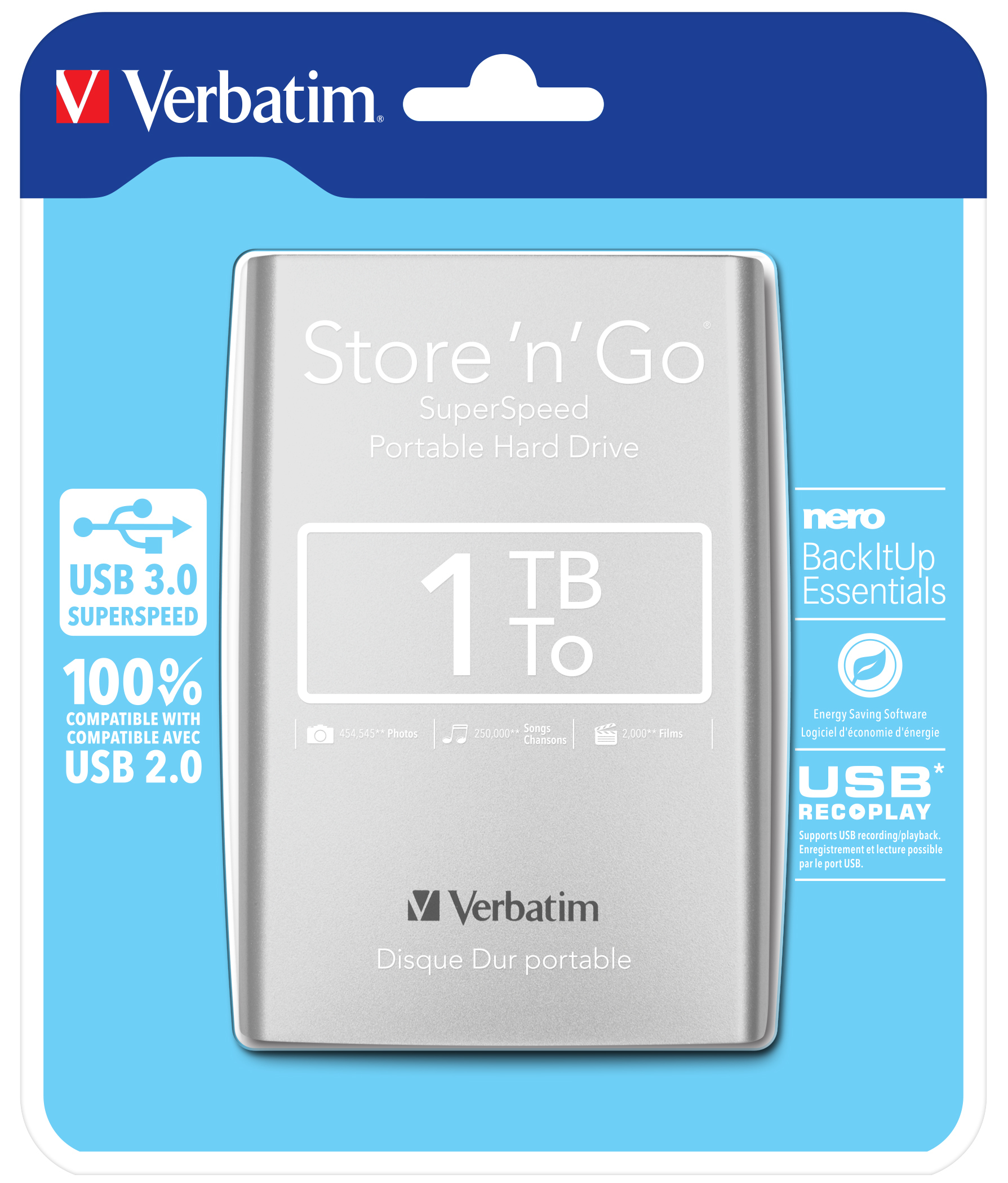 HDD EXTERN 2.5" Verbatim StoreNGo USB3.0 1TB gen.1 silver "53071" (include TV 0.02 lei)