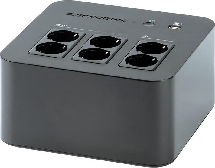 UPS SOCOMEC Line Int. mgmt,brick,600VA/ 360W,AVR,6xsocket Shucko,indicatie LED,1x12V/7A,Backup 15 min,incarcare 8h,conector USB,USB charger,"Netys PL 600VA" "NPL-0600-D" (timbru verde 4 lei)