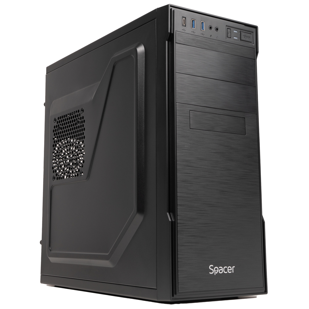 CARCASA SPACER - office, Middle Tower, ATX, "APOLLO", 500 (250W for 500 Desktop PC), USB 3.0 x 2, USB Type C x 1, HD Audio, black, "SPCS-OC-APOLLO-250W" (timbru verde 0.8 lei)