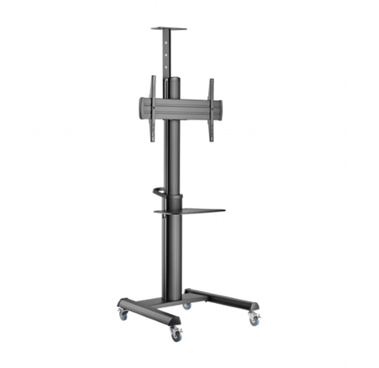 SUPORT de podea GEMBIRD, pt 1 TV/monitor, diag. max 37" - 70", max 70 kg, raft max 5 Kg, inclinare +5~-12 gr, rotatie 0-90 gr, roti, 772x648x2157mm, black, "TVS-70T-02"