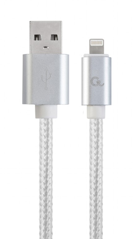 CABLU alimentare si date GEMBIRD, pt. smartphone, USB 2.0 (T) la Lightning (T), 1.8m, premium, conectori auriti, cablu cu impletire din bumbac, argintiu, "CCB-mUSB2B-AMLM-6-S" (timbru verde 0.08 lei)