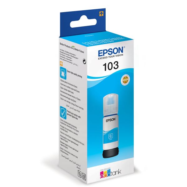 Cartus Cerneala Original Epson Cyan, nr.103, pentru L1110|L3110|L3110|L3150|L3151|L3156|L3160|L5190|L3210|L3250|L3260, 65ml, incl.TV 0.15 RON, "C13T00S24A"(RAPO)