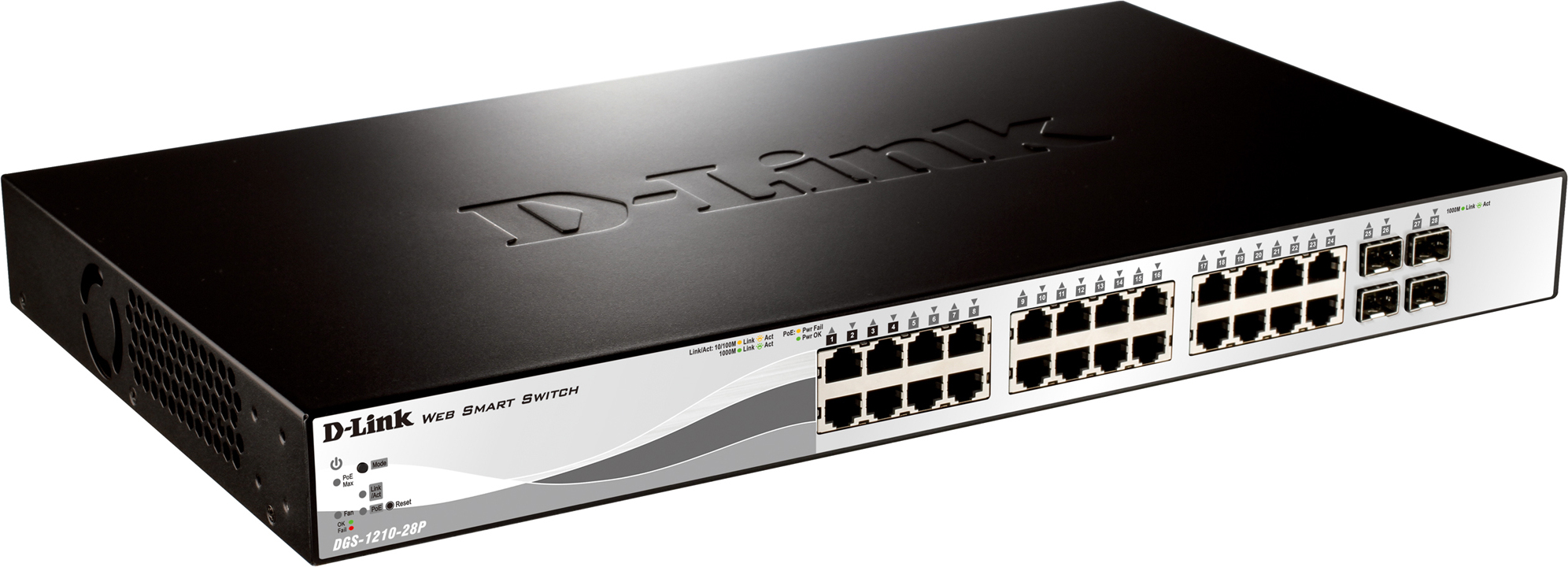 SWITCH D-LINK SMART 24 porturi Gigabit + 4 porturi Combo SFP, carcasa metalica, rackabil, "DGS-1210-28" (timbru verde 2 lei)