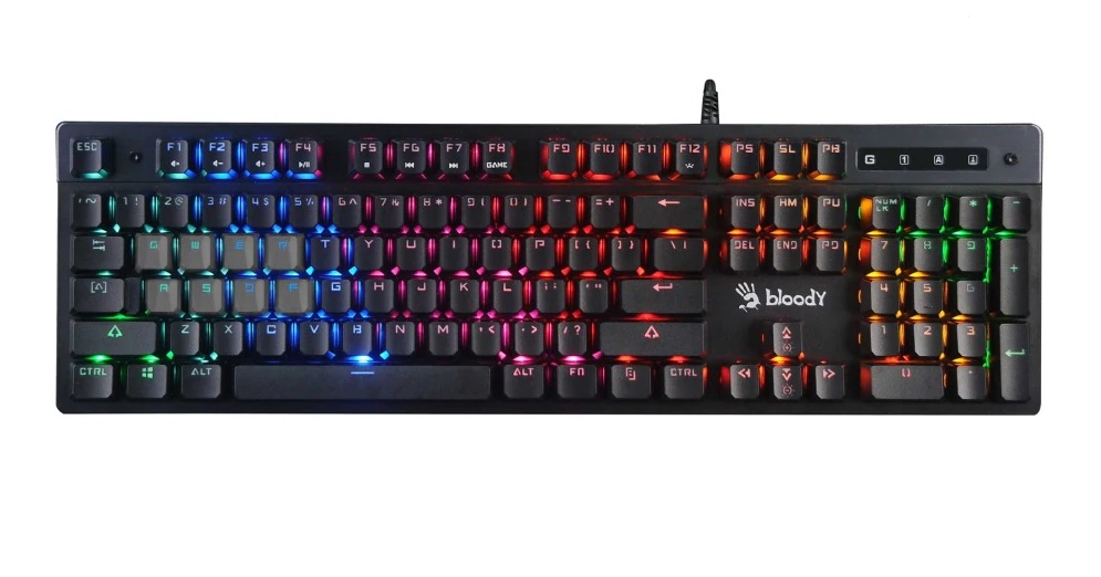 TASTATURA A4TECH - gaming, "Bloody gaming", cu fir 1.8m, 106 taste, format standard , taste cu membrana Mecha-Like, iluminare, USB, gri, "B500N" (timbru verde 0.8 lei)