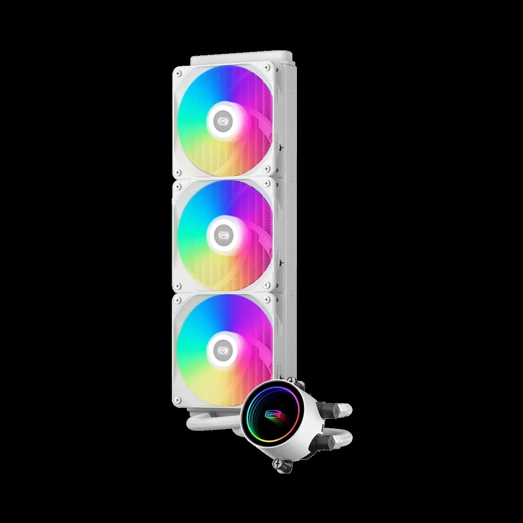 COOLER PCCooler "DA360 ARGB", skt. Intel si AMD, racire cu lichid, 3 x 120mm, 400 - 1800 RPM, iluminare RGB adresabil, afisaj LCD, alb "DA360 ARGB WH" (timbru verde 2.00 lei)