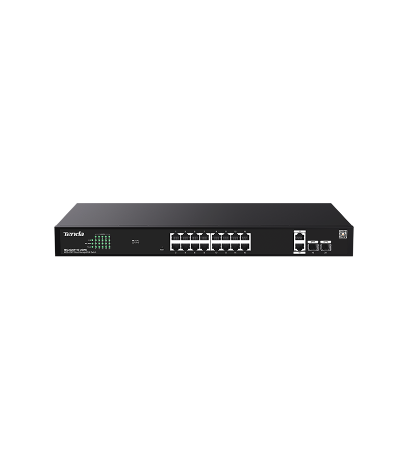SWITCH TENDA PoE cloud managed, 18 GE+2 SFP porturi Gigabit, buget PoE 250W, metalic "TEG2220P-16-250W" (timbru verde 2 lei)