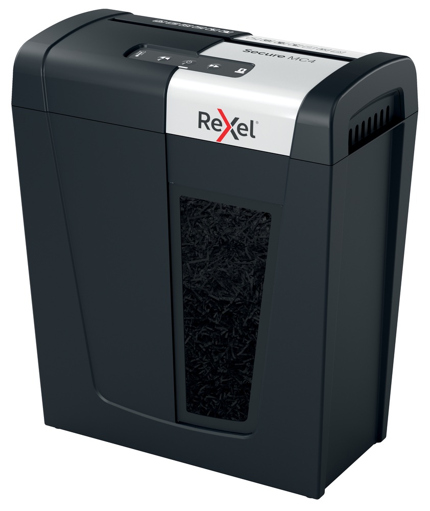 Distrugator manual documente Rexel SECURE MC4, 4 coli, P5, micro-cut (tip particule), cos 14 litri, negru-argintiu, "2020129EU" (timbru verde 40 lei)