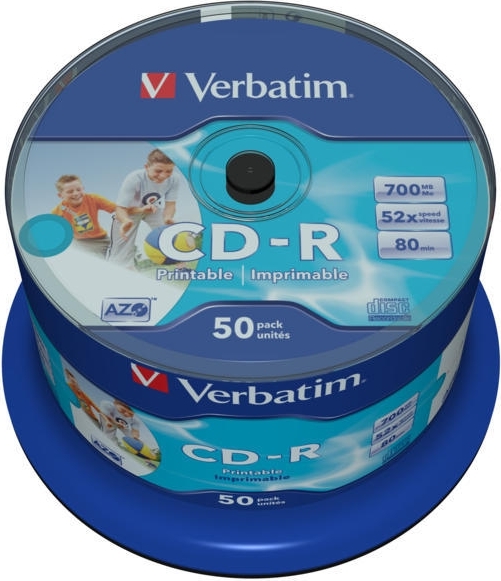 CD-R VERBATIM 700MB, 80min, viteza 52x, 50 buc, spindle, printabil, "AZO Wide Inkjet Printable" "43438"