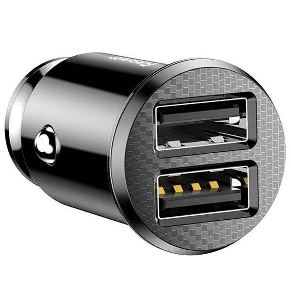 INCARCATOR auto Baseus Grain, 2 x USB Output 5V/3.1A, 15W total ambele porturi, pt. bricheta auto, negru "CCALL-ML01" (timbru verde 0.18 lei) - 6953156276512