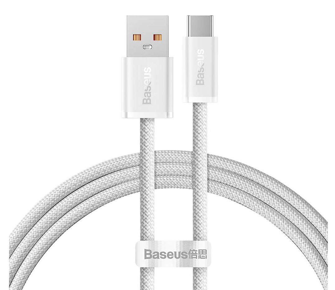 CABLU alimentare si date Baseus Dynamic, Fast Charging Data Cable pt. smartphone, USB la USB Type-C 100W, brodat, 2m, alb "CALD000702" (timbru verde 0.18 lei) - 6932172607463