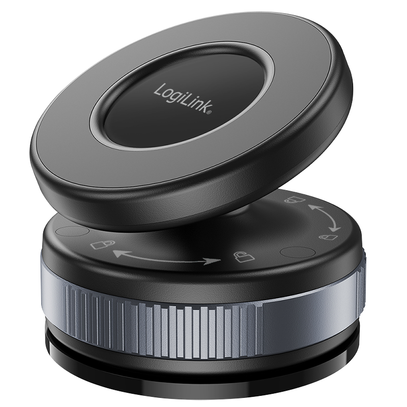 CAR HOLDER LOGILINK, magnetic, blocare prin rasucire si ventuza, rotire 360 grade, multi-suprafete, negru, "AA0197"