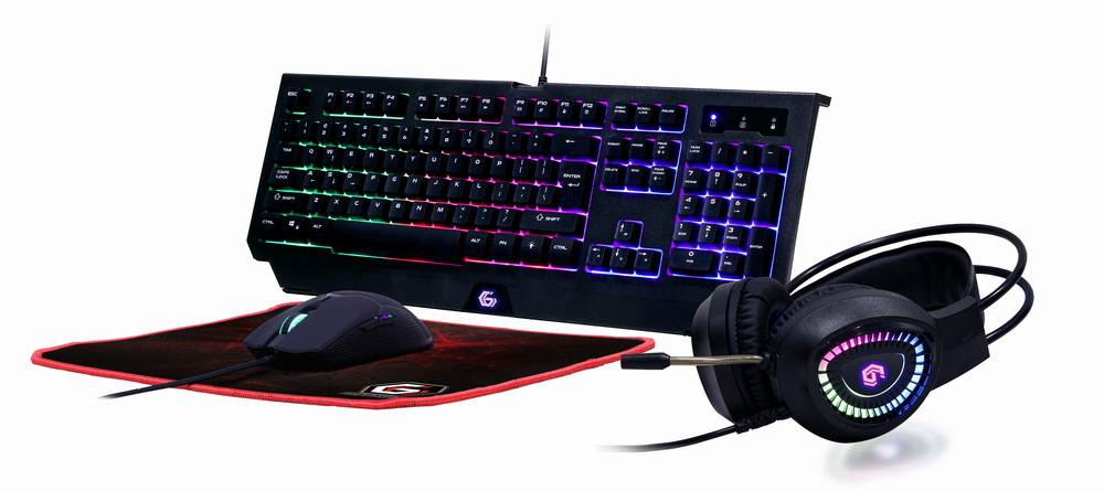 KIT 4-in-1 GEMBIRD, gaming, cu fir, tastatura 104 taste + mouse 1600dpi 6 butoane + casti cu mic 2x3.5" + pad 300x250mm, backlight, USB, black "Phantom" "GGS-UMGL4-01" (timbru verde 0.8 lei)
