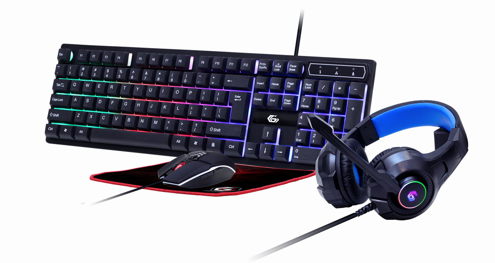 KIT 4-in-1 GEMBIRD, gaming, cu fir, tastatura 104 taste + mouse 2400dpi 6 butoane + casti cu mic 2x3.5" + pad 300x250mm, backlight, USB, black "Ghost" "GGS-UMGL4-02" (timbru verde 0.8 lei)