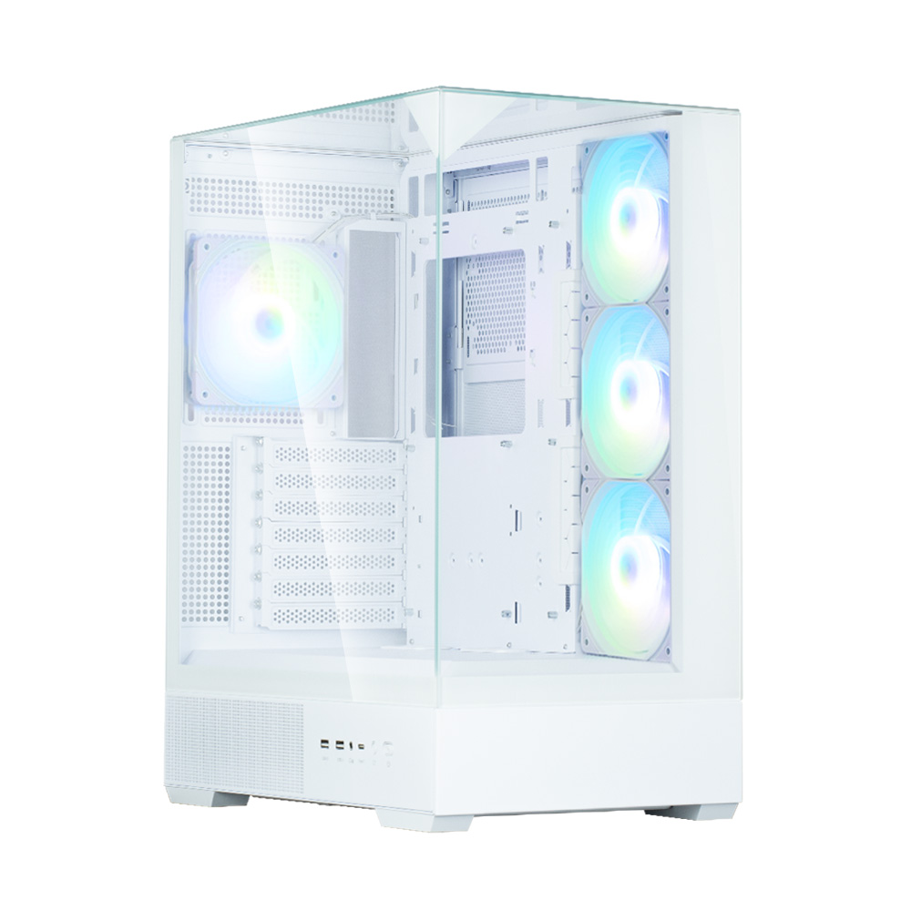 CARCASA Zalman "P40 Prism Plus", middle tower, gaming, fara sursa, suporta 9xfan, 4xfan inclus, PSU shroud, afisaj electronic, USB Type-C x 1, USB 3.1 gen1 x 2, audio+mic, 7 sloturi expansiune, alb, "P40 Prism Plus White" (timbru verde 0.32lei)