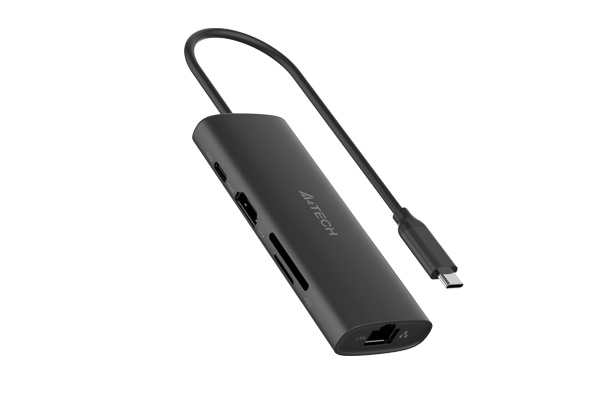 DOCKING Station A4tech universal, 8-in-1, conectare PC USB Type C,USB-Cx2, USB-A 3.0x1, USB-A 2.0x1,HDMIx1 4K@30Hz,LAN Gigabit,slot SD,PD 100W,cablu 0.20m,gri, "DST-80C-GR" (timbru verde 0.18 lei)