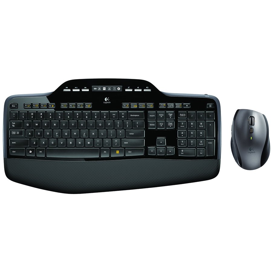 KIT wireless LOGITECH, tastatura wireless multimedia, palm rest, display LCD + mouse wireless, 6 butoane "M705", 1 singur receiver, black, "MK710" "920-002440" (timbru verde 0.8 lei)