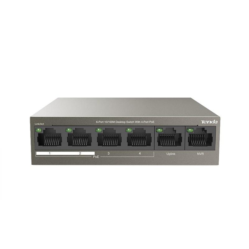 SWITCH PoE Tenda fara management 6 porturi (4 x FE PoE, 2 x FE) IEEE 802.3at/af, carcasa metalica, rackabil "TEF1106P-4-63W" (timbru verde 2 lei)