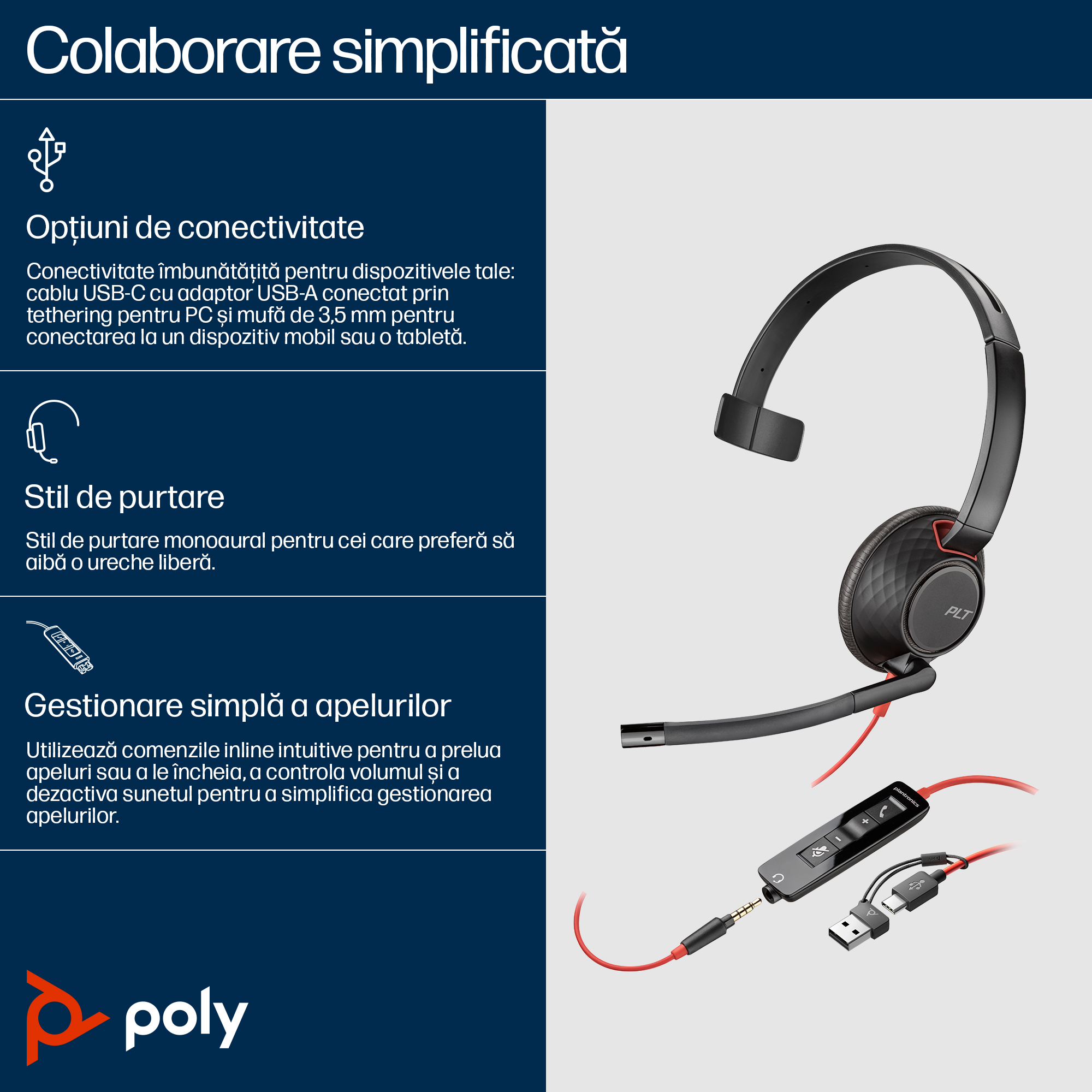 Poly BW 5210 USB-C HS +3.5mmP +USB-C/A"8X230AA" - imagine 3