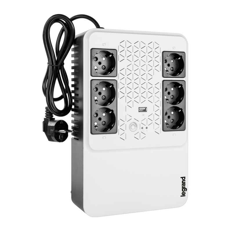 UPS LEGRAND, "Keor Multiplug", Line Int. cu management, brick, 600VA/360W, AVR, Schuko x 6, 1 x baterie 12V/7.2Ah, back-up 1 - 10 min., "LN310081" (timbru verde 40 lei)