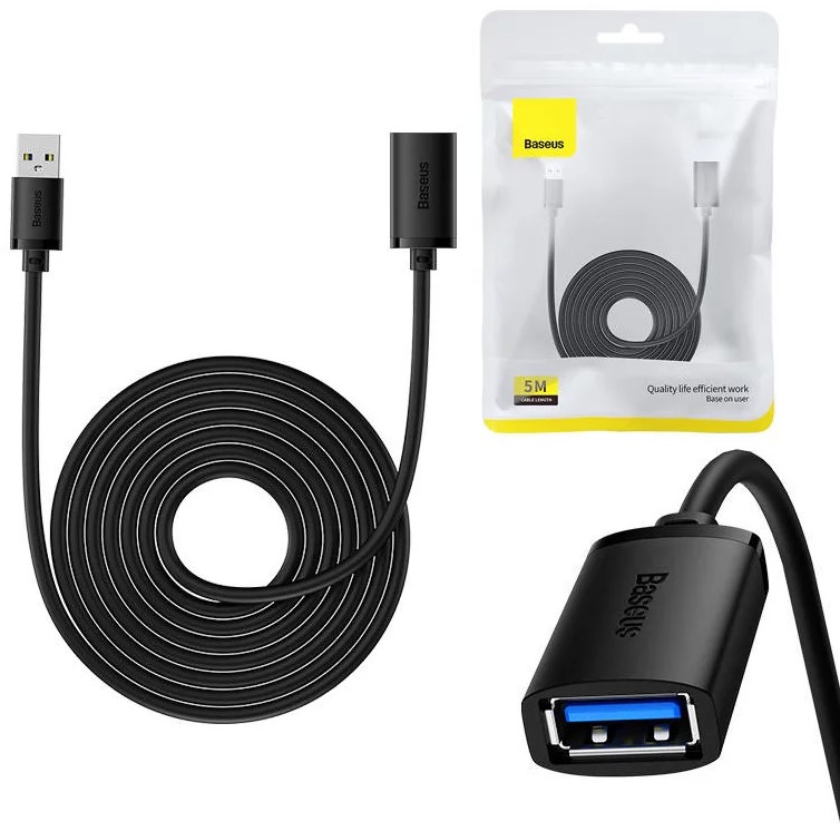 CABLU USB Baseus AirJoy prelungitor, USB3.0(T) la USB3.0(M) 2A, 5m, negru "B00631103111-05" (timbru verde 0.08 lei) - 6932172630393