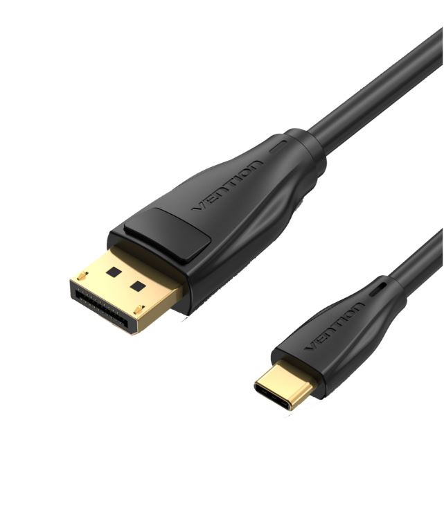 Cablu video Vention, USB Type-C(T) la DisplayPort(T), 1m, rezolutie maxima 8K la 60Hz/4K la 120Hz, conectori auriti, cupru, invelis PVC, negru, "CGYBF" (timbru verde 0.18lei) - 6922794756021