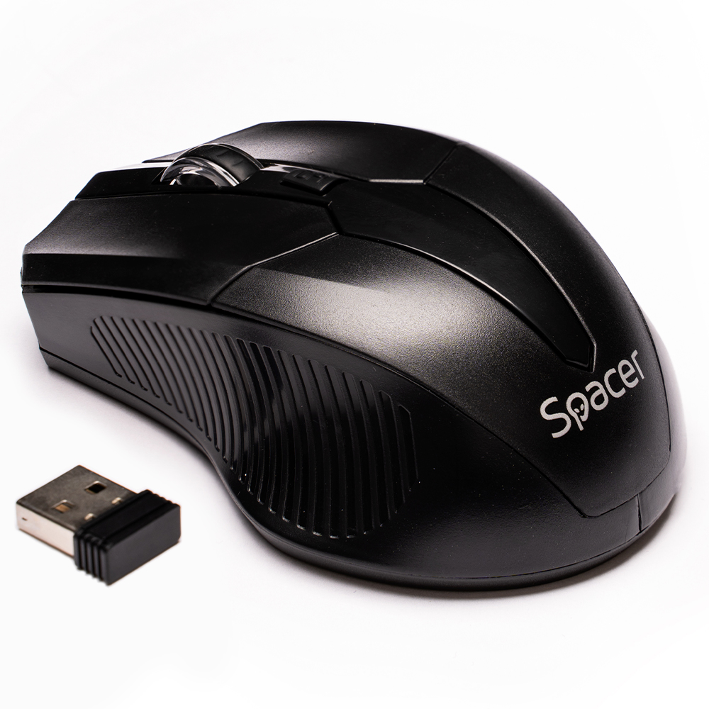 MOUSE Spacer, PC sau NB, wireless, 2.4GHz, optic, 1600 dpi, butoane/scroll 4/1,buton ON/OFF, negru, "SPMO-W02" (timbru verde 0.18 lei)