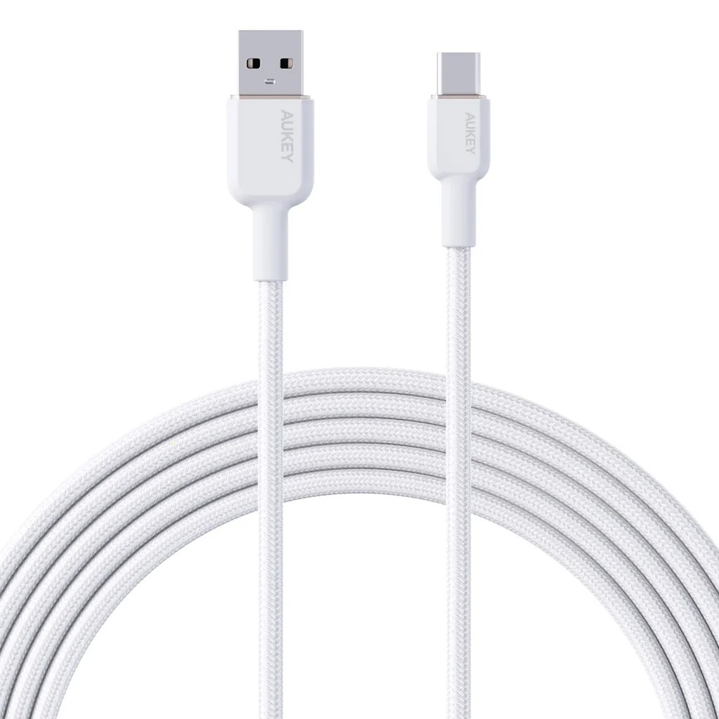 Cablu alimentare si date Aukey, USB Type-C (T) la USB Type-A (T), 1.8m, 480 Mbps, 60W, braided, alb, "LLTSN1041441" (timbru verde 0.08 lei) -689323785896