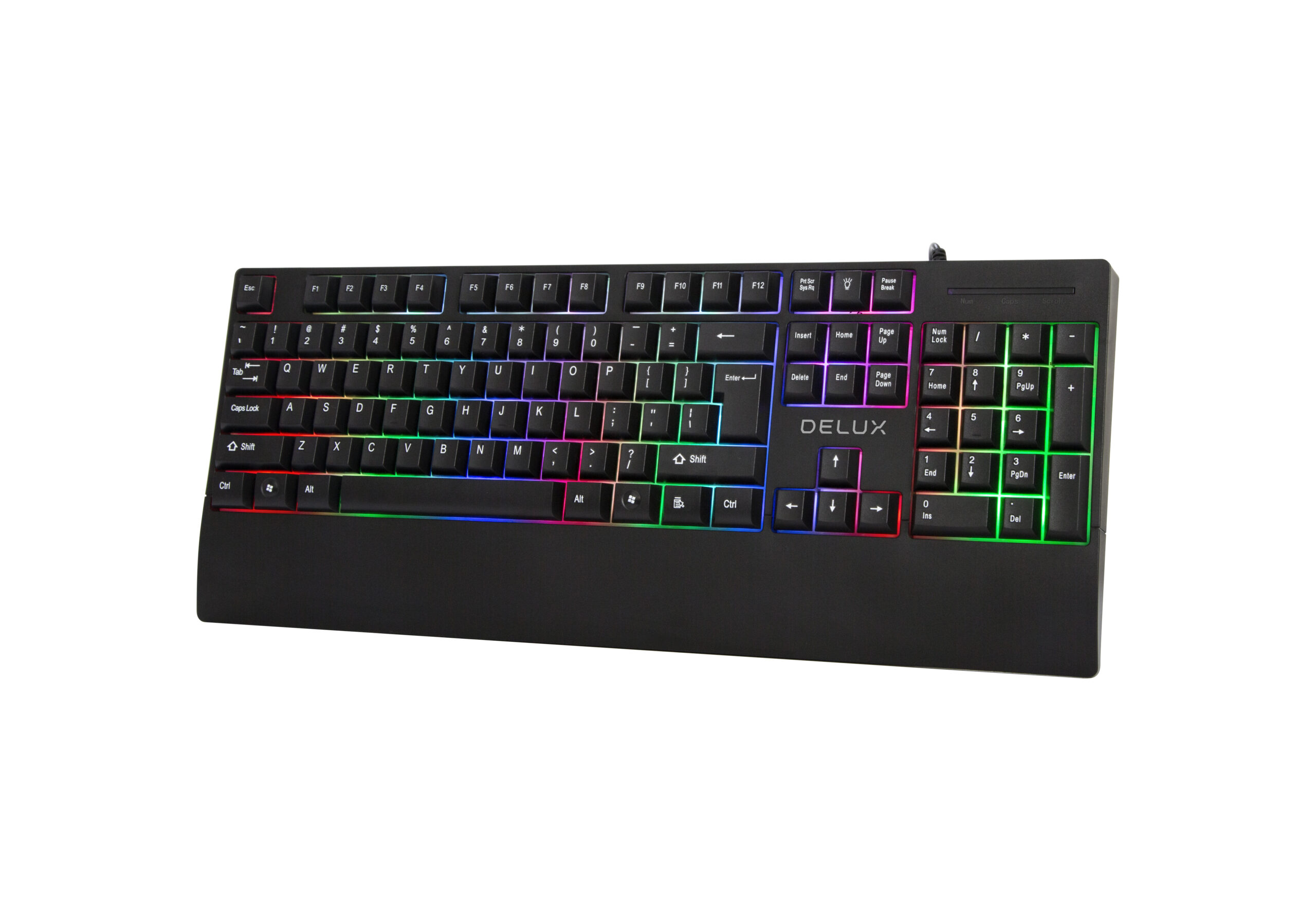 TASTATURA DELUX, cu fir, 104 taste, format standard, 7 RGB backlit, USB, negru, "K9852U-BK" (timbru verde 0.8 lei)x