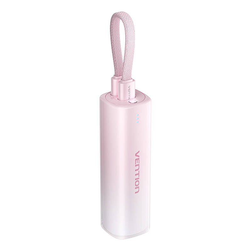 Power Bank Vention, 5000mAh ,20W, cablu Lightning si USB-C atasate, indicator LED, roz "FHWR0" (timbru verde 0.98 lei)