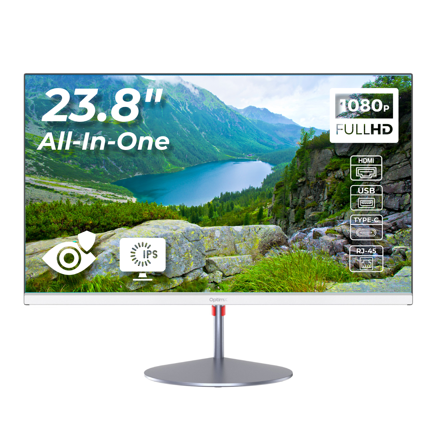 All in One OptimX Pro QD40 23.8 inch Intel Procesor N100 generatiaa 12-a up to 3.4Ghz, 8GB DDR4, 256GB SSD, Full HD (1920x1080),Wi-Fi, Bluetooth, Boxe, Slim, Alb "74693" (timbru verde 10 lei)