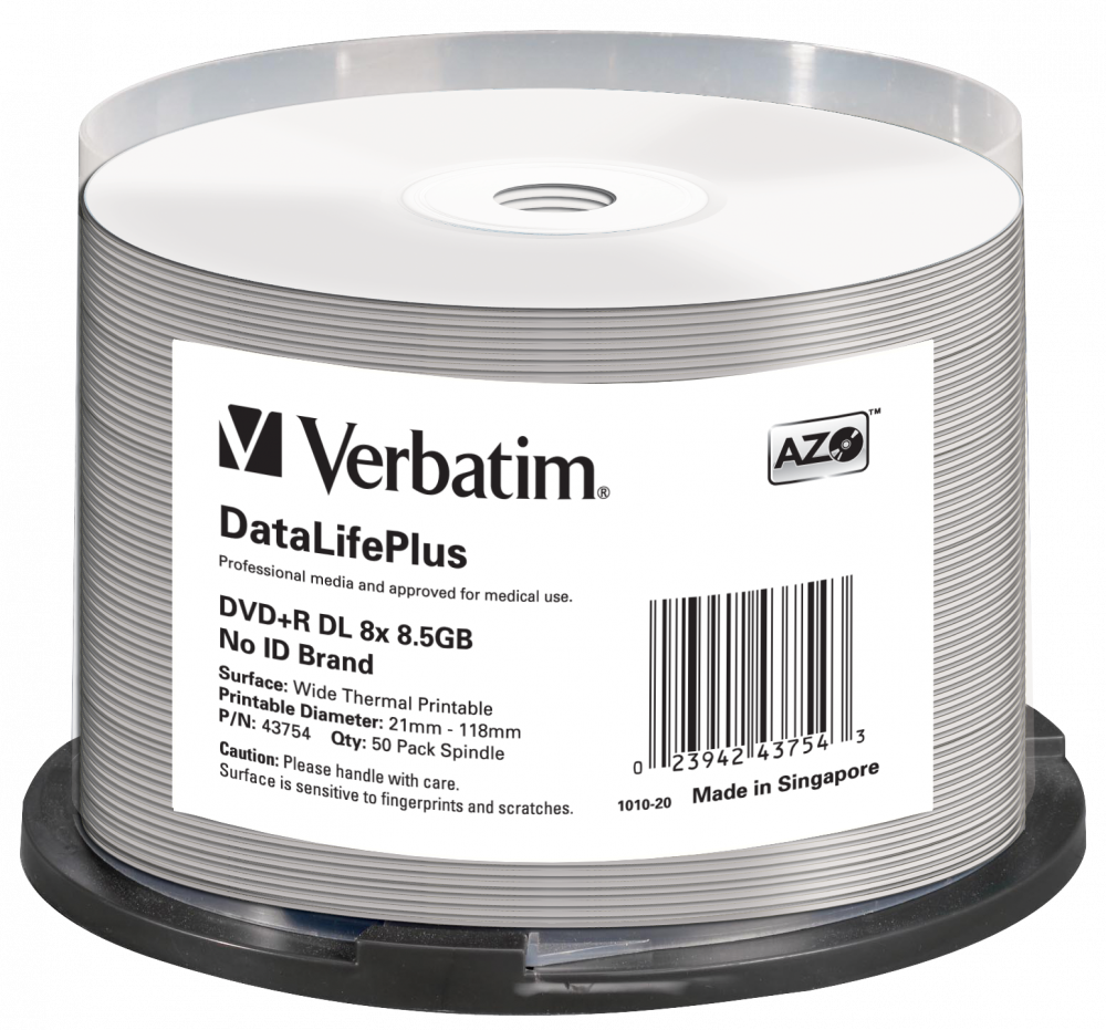DVD+R VERBATIM, 8.5GB, VITEZA 8X, DOUBLE LAYER WIDE THERMAL PRINTABLE, SPINDLE, 50 BUC, "43754"