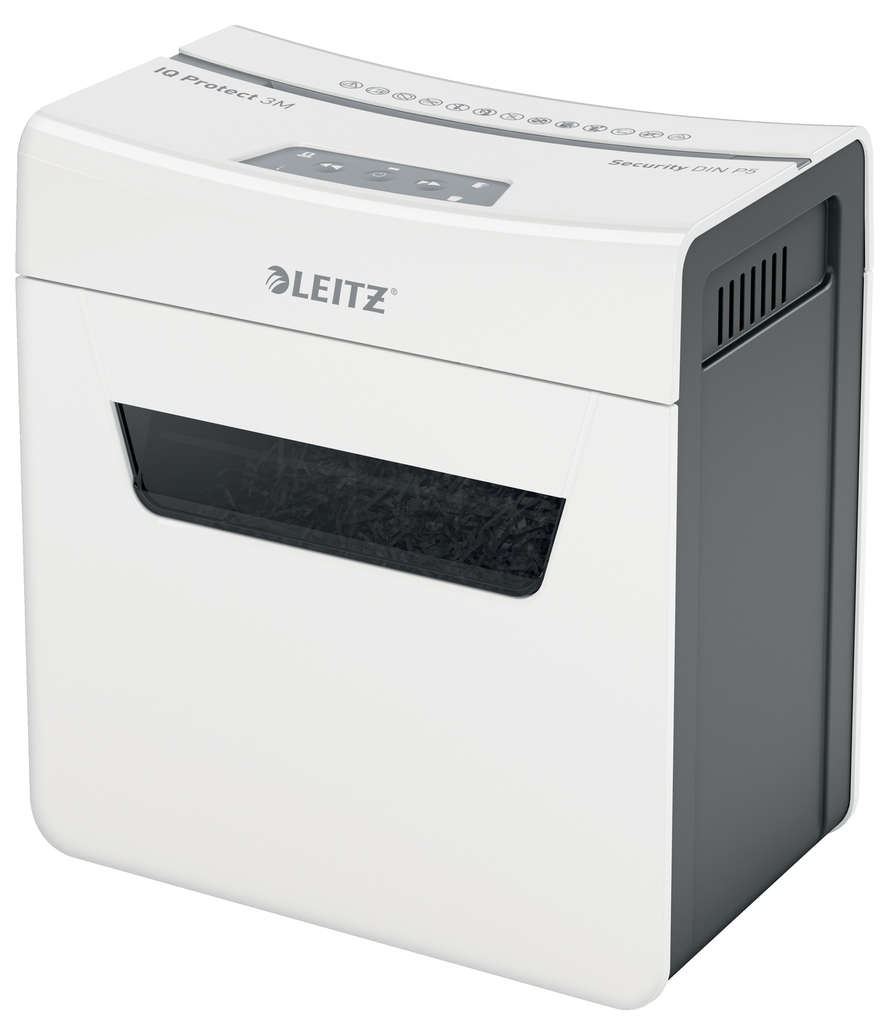 Distrugator manual documente Leitz IQ Protect 3M , 3 coli, P5, micro-cut (tip particule), cos 10 litri, alb, Leitz "80930000" (timbru verde 11 lei)