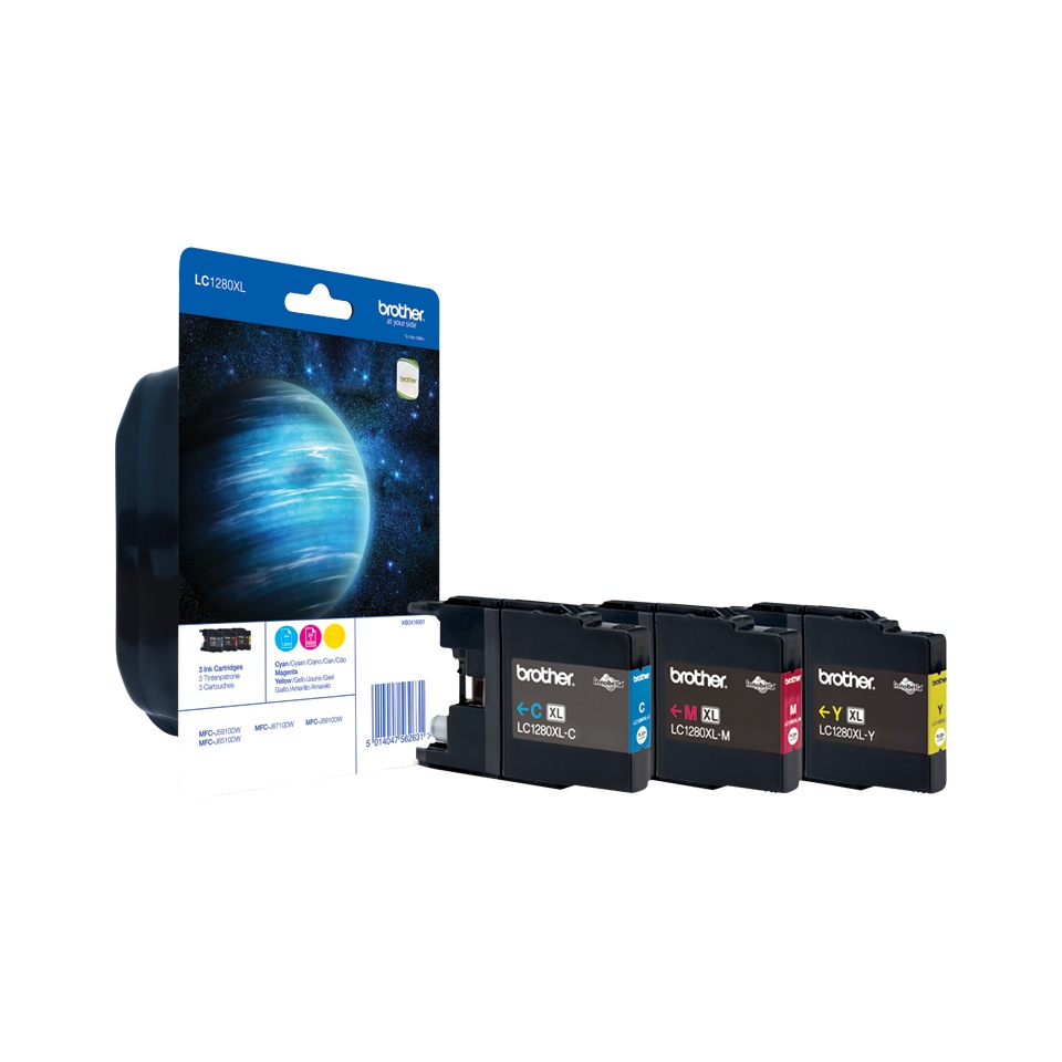 Combo-Pack Original Brother CMY, LC1280XLRBWBP, pentru DCP-J525|J725|J925|MFC-J430|J5910|J625|J6510|J6910, 3x 1.2K, (timbru verde 0.45 lei), "LC1280XLRBWBP"