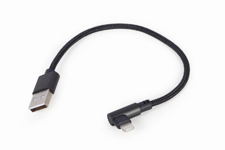 CABLU alimentare si date GEMBIRD, pt. smartphone, USB 2.0 (T) la Lightning (T) 90 grade, 0.2m, negru, "CC-USB2-AMLML-0.2M" (timbru verde 0.08 lei)